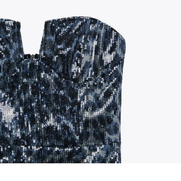 NWT ZARA Short Blue Black Sequin Dress Animal Leopard Print Strapless Corset - Picture 3 of 8